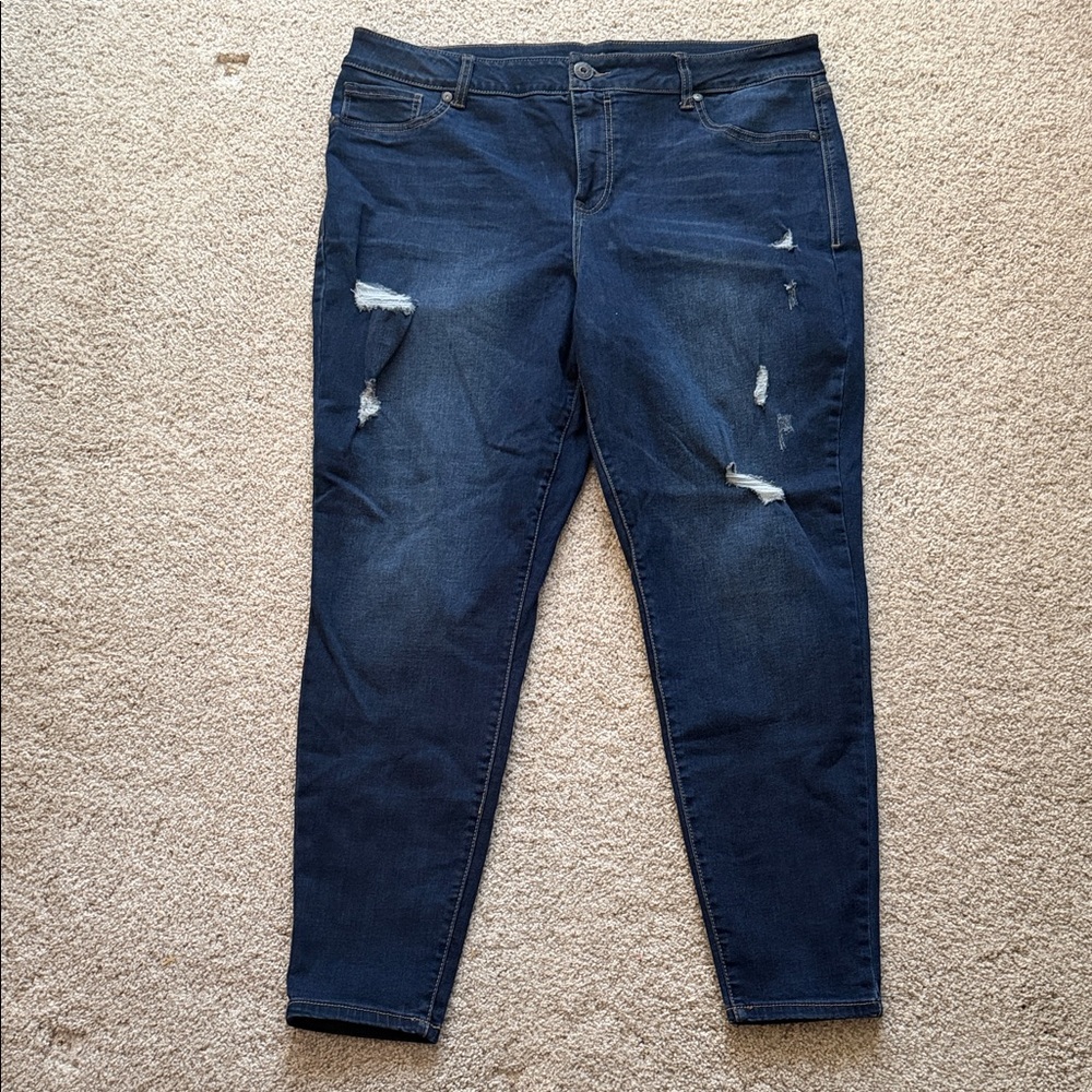 Maurices Dark Blue Distressed Skinny Jeans